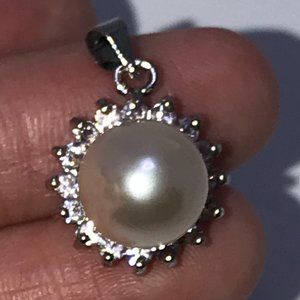3/4" Silver Orange pearl and Cubic Zirconia Pendant